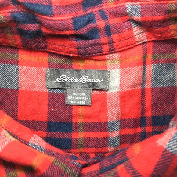 Eddie Bauer Red Flannel Shirt Plaid Button Up Long Sleeve Casual XXL‎ - Picture 6 of 7